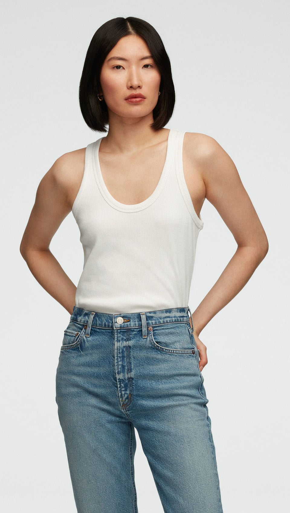Ribbed Tank in Cotton Elastane